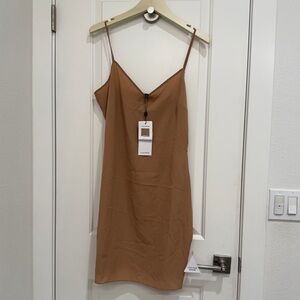 NADINE MERABI Tan V-Neck Slip Dress Nude Chemise/Slip size L Large US 10 NWOT